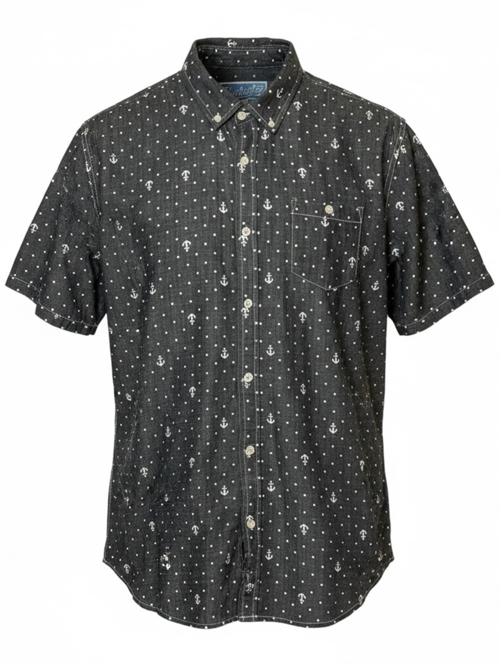 Huntington Beach Club Black Short Slv Button-Down Shirt Anchor Print Mens XL